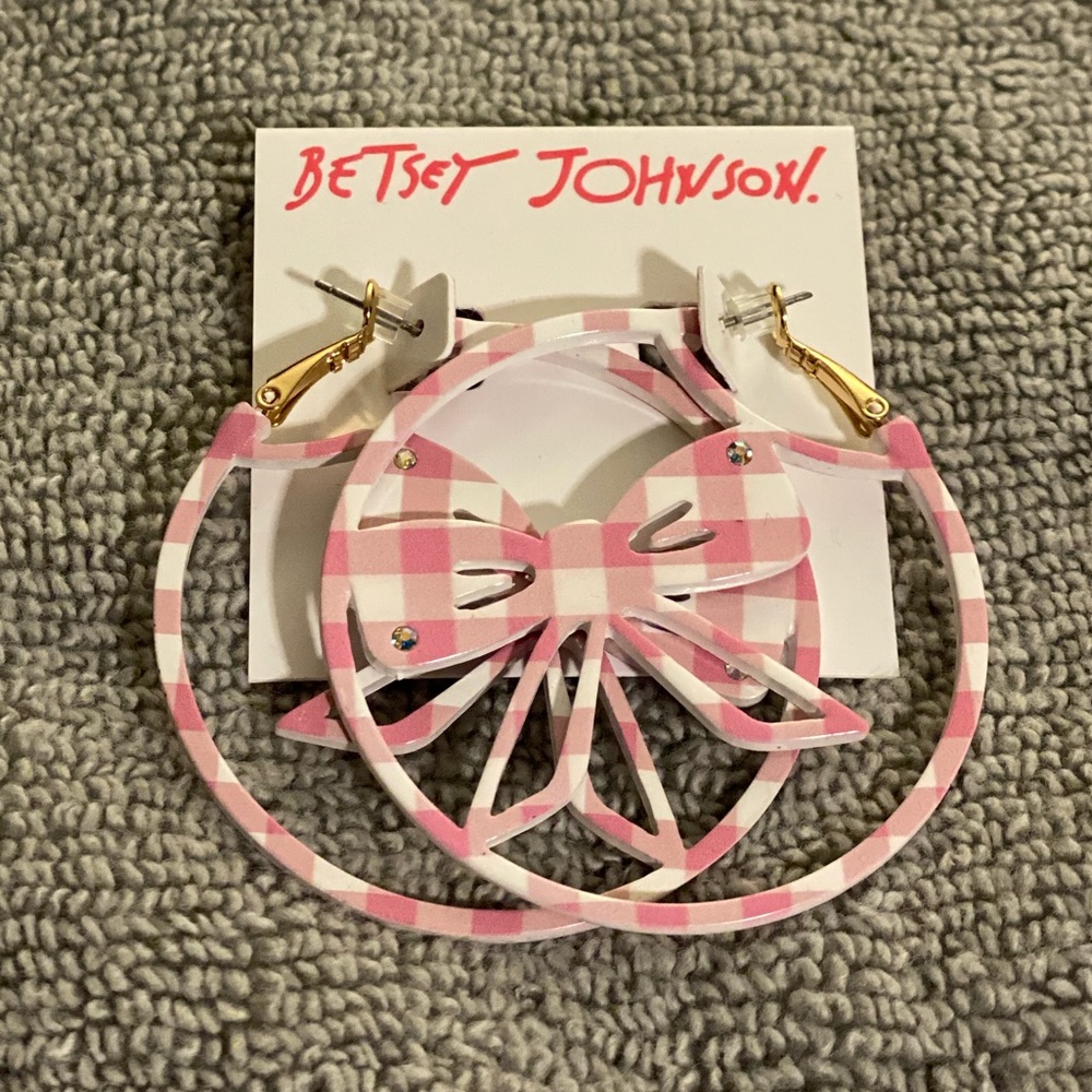 Betsey Johnson LILY FLOWER BOW HOOPS PINK
